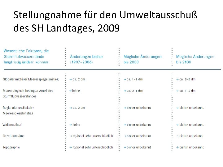 Stellungnahme für den Umweltausschuß des SH Landtages, 2009 