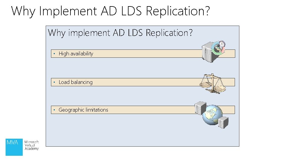 Why Implement AD LDS Replication? Why implement AD LDS Replication? • High availability •