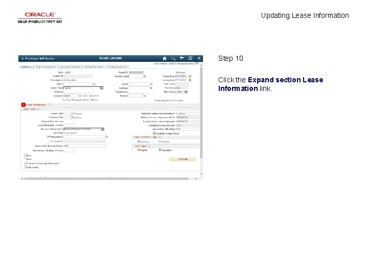 Updating Lease Information Step 10 Click the Expand section Lease Information link. 