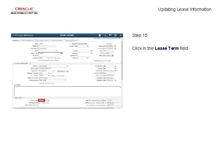 Updating Lease Information Step 15 Click in the Lease Term field. 