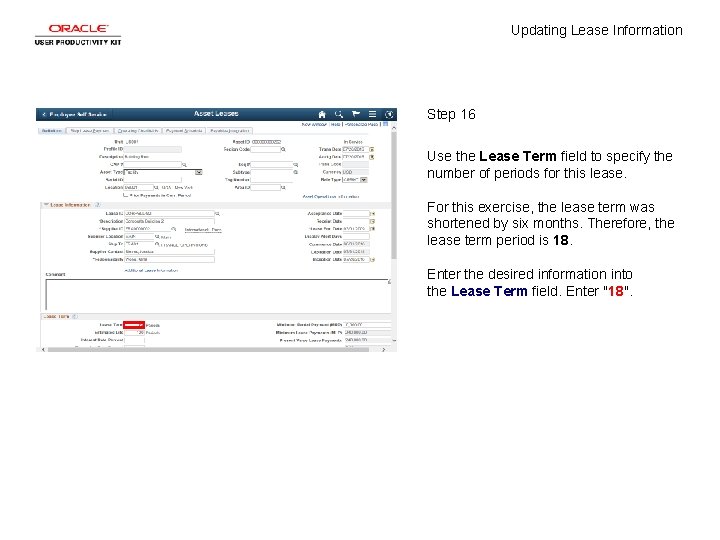 Updating Lease Information Step 16 Use the Lease Term field to specify the number