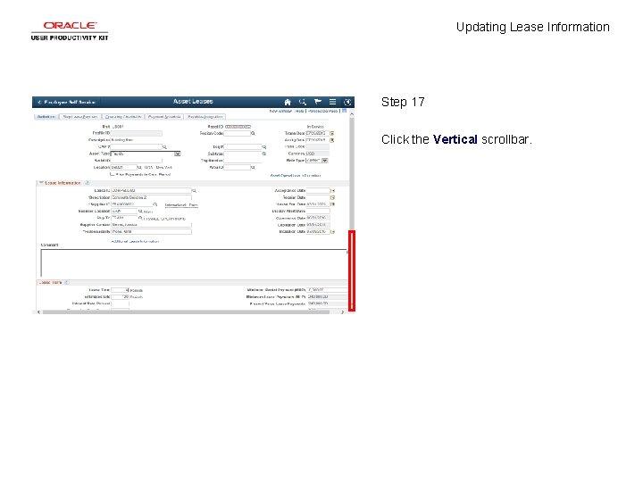 Updating Lease Information Step 17 Click the Vertical scrollbar. 