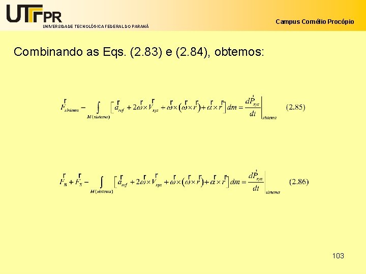 UNIVERSIDADE TECNOLÓGICA FEDERAL DO PARANÁ Campus Cornélio Procópio Combinando as Eqs. (2. 83) e