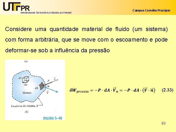 UNIVERSIDADE TECNOLÓGICA FEDERAL DO PARANÁ Campus Cornélio Procópio Considere uma quantidade material de fluido