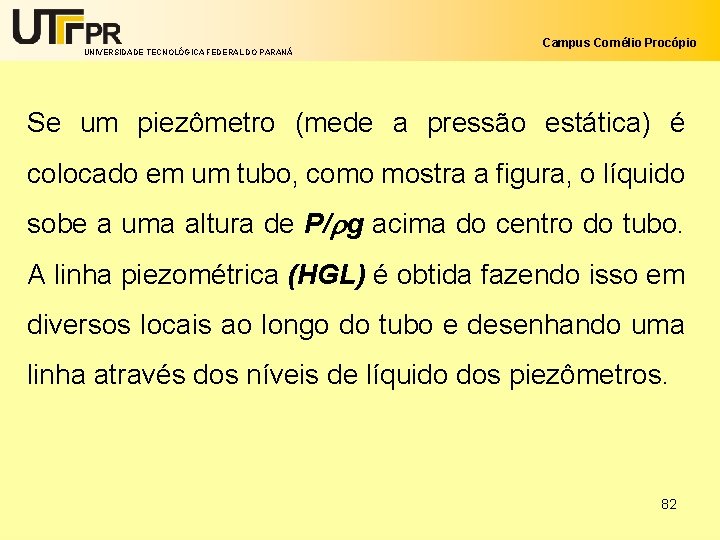 UNIVERSIDADE TECNOLÓGICA FEDERAL DO PARANÁ Campus Cornélio Procópio Se um piezômetro (mede a pressão