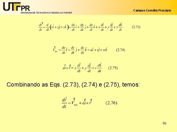 UNIVERSIDADE TECNOLÓGICA FEDERAL DO PARANÁ Campus Cornélio Procópio Combinando as Eqs. (2. 73), (2.