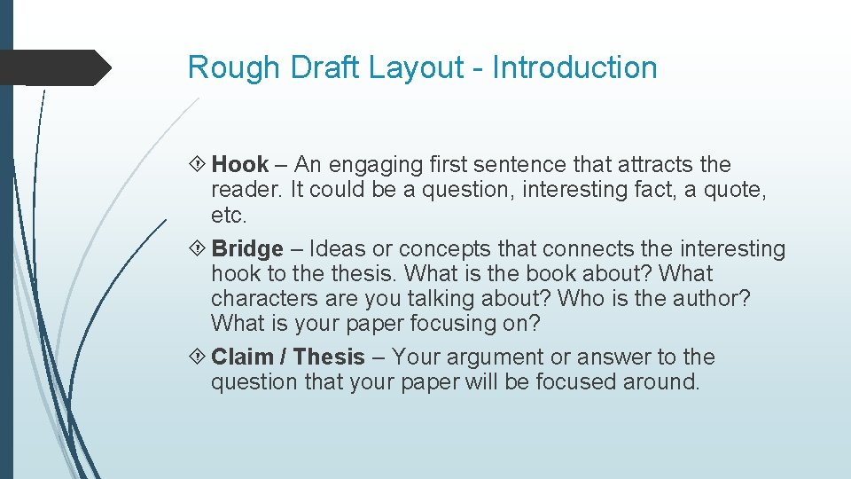 Rough Draft Layout - Introduction Hook – An engaging first sentence that attracts the