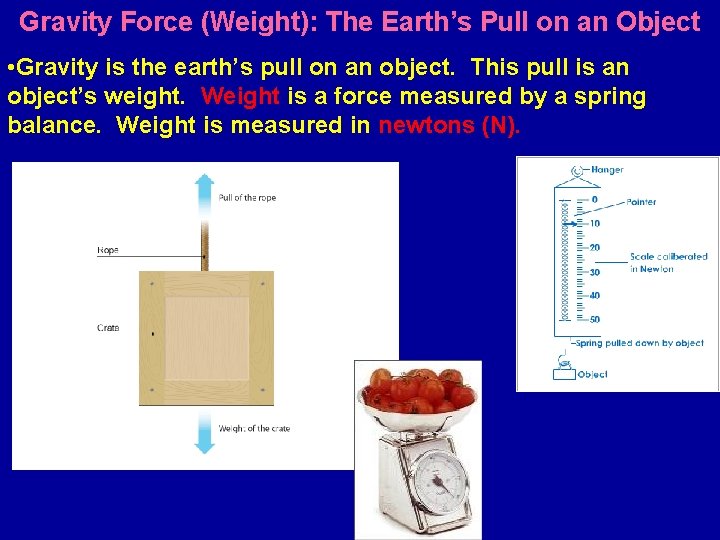 Gravity Force (Weight): The Earth’s Pull on an Object • Gravity is the earth’s