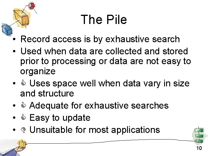 The Pile • Record access is by exhaustive search • Used when data are