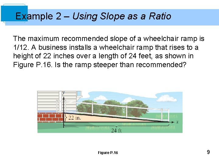 Example 2 – Using Slope as a Ratio The maximum recommended slope of a