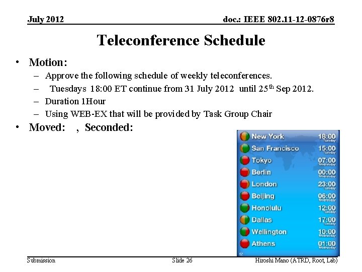 July 2012 doc. : IEEE 802. 11 -12 -0876 r 8 Teleconference Schedule •