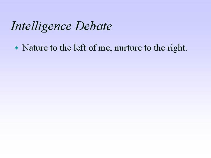 Intelligence Debate w Nature to the left of me, nurture to the right. 