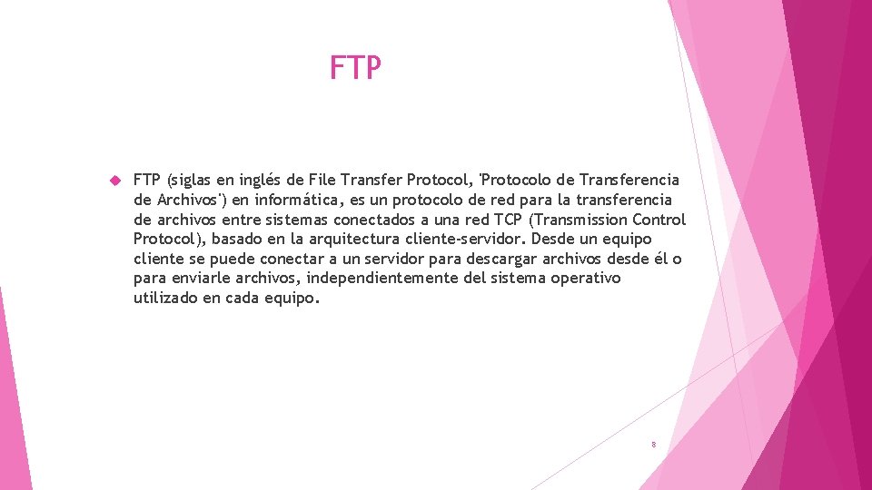 FTP (siglas en inglés de File Transfer Protocol, 'Protocolo de Transferencia de Archivos') en FTP (siglas en inglés de File Transfer Protocol, 'Protocolo de Transferencia de Archivos') en