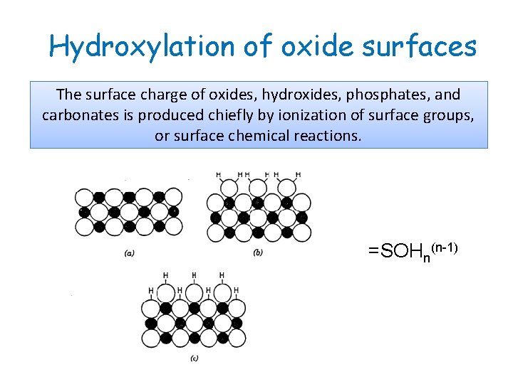 Hydroxylation of oxide surfaces The surface charge of oxides, hydroxides, phosphates, and carbonates is