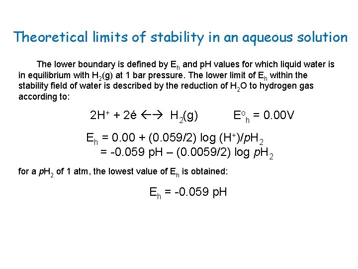 Theoretical limits of stability in an aqueous solution The lower boundary is defined by