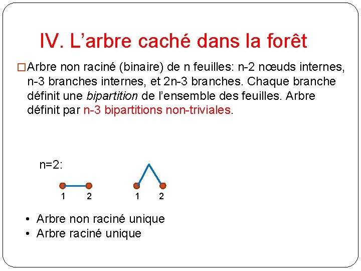 IV. L’arbre caché dans la forêt � Arbre non raciné (binaire) de n feuilles: