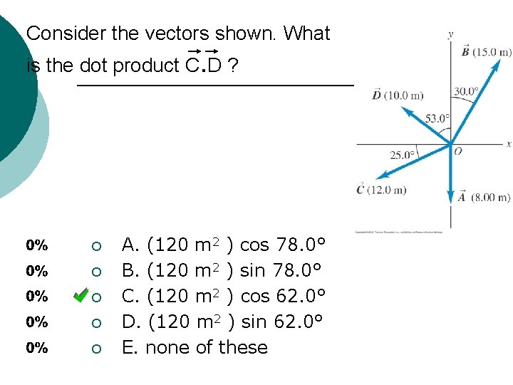 Consider the vectors shown. What is the dot product C. D ? ¡ ¡