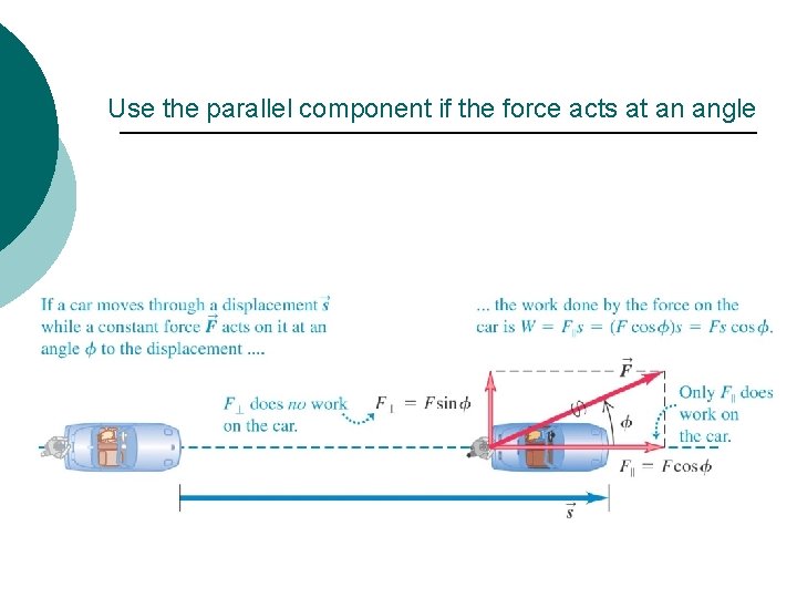 Use the parallel component if the force acts at an angle 