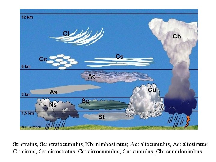 St: stratus, Sc: stratocumulus, Nb: nimbostratus; Ac: altocumulus, As: altostratus; Ci: cirrus, Cs: cirrostratus,