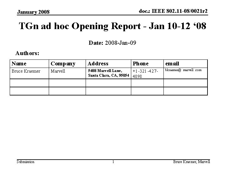 doc. : IEEE 802. 11 -08/0021 r 2 January 2008 TGn ad hoc Opening