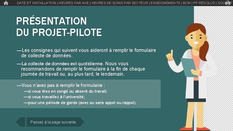 DATE ET INSTALLATION | HEURES PAR AXE | HEURES DE SOINS PAR SECTEUR |