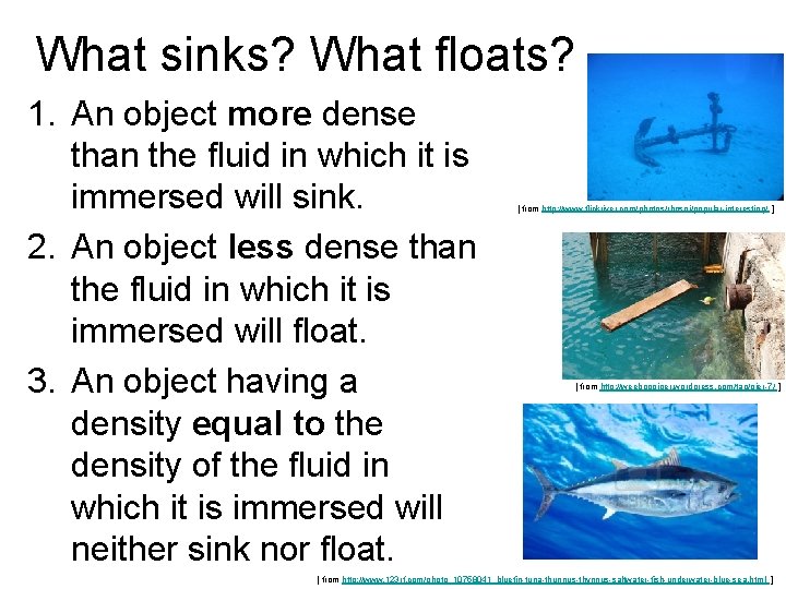 What sinks? What floats? 1. An object more dense than the fluid in which