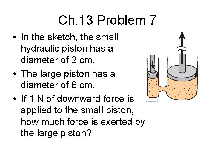 Ch. 13 Problem 7 • In the sketch, the small hydraulic piston has a