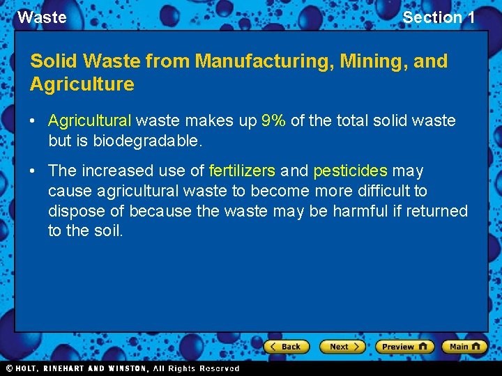 Waste Section 1 Solid Waste from Manufacturing, Mining, and Agriculture • Agricultural waste makes