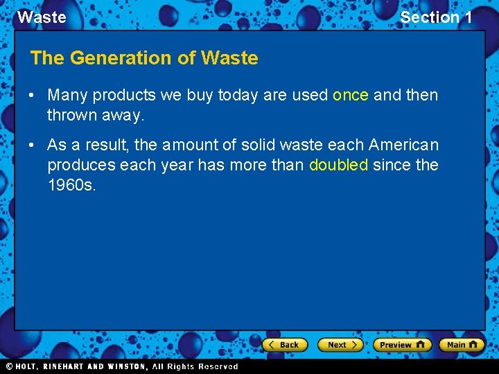 Waste Section 1 The Generation of Waste • Many products we buy today are