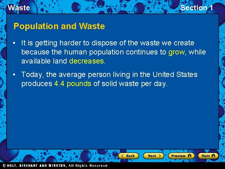 Waste Section 1 Population and Waste • It is getting harder to dispose of