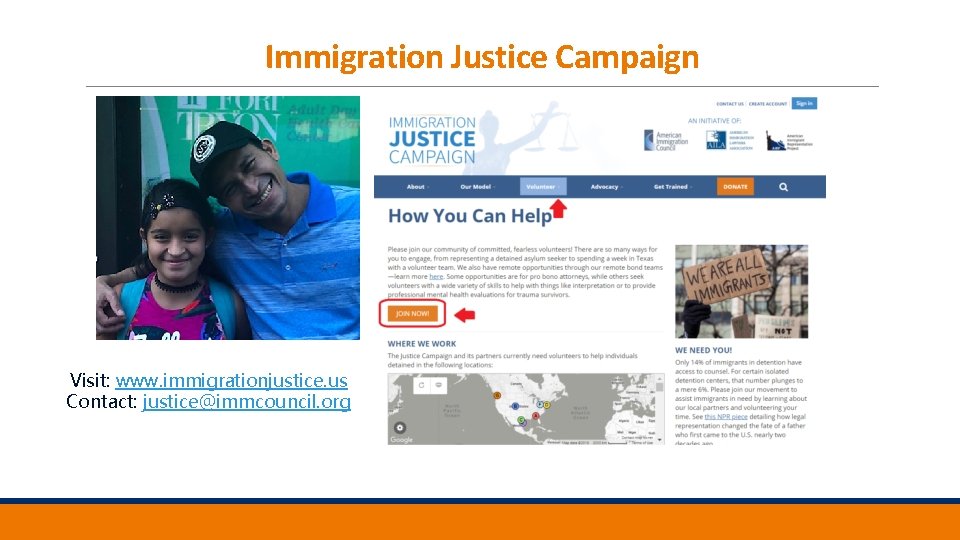 Immigration Justice Campaign Visit: www. immigrationjustice. us Contact: justice@immcouncil. org 