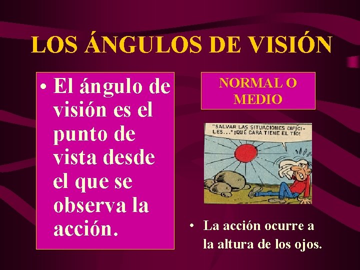 LOS ÁNGULOS DE VISIÓN • El ángulo de visión es el punto de vista