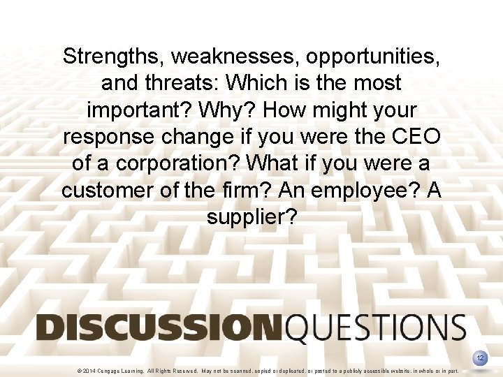 Strengths, weaknesses, opportunities, and threats: Which is the most important? Why? How might your