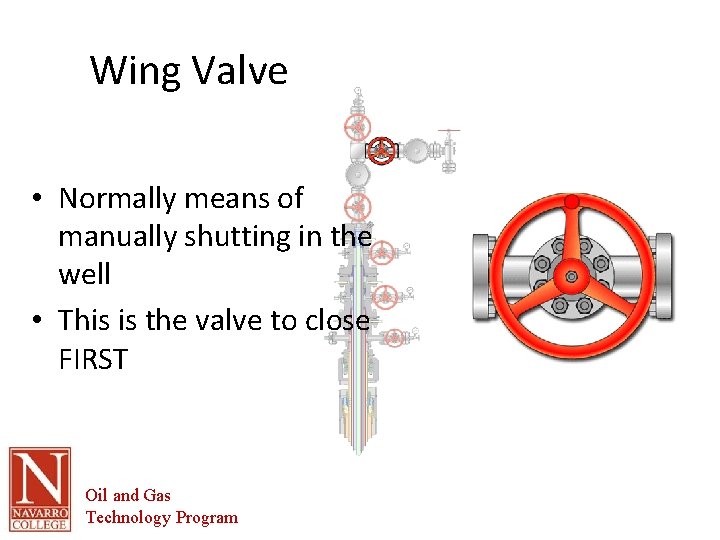 Wing Valve • Normally means of manually shutting in the well • This is