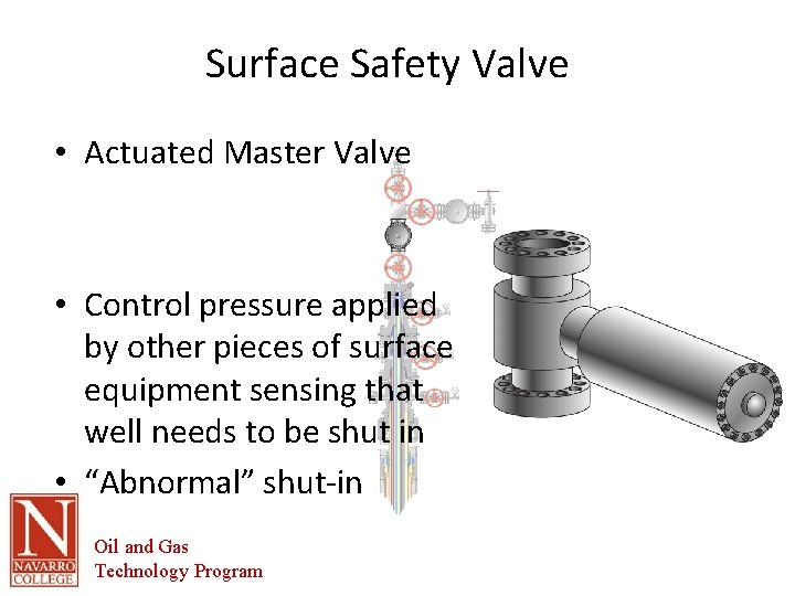 Surface Safety Valve • Actuated Master Valve • Control pressure applied by other pieces