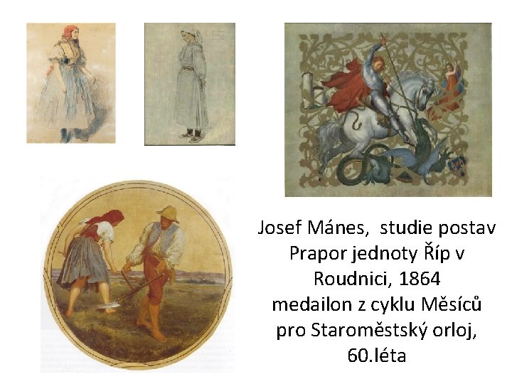 Josef Mánes, studie postav Prapor jednoty Říp v Roudnici, 1864 medailon z cyklu Měsíců