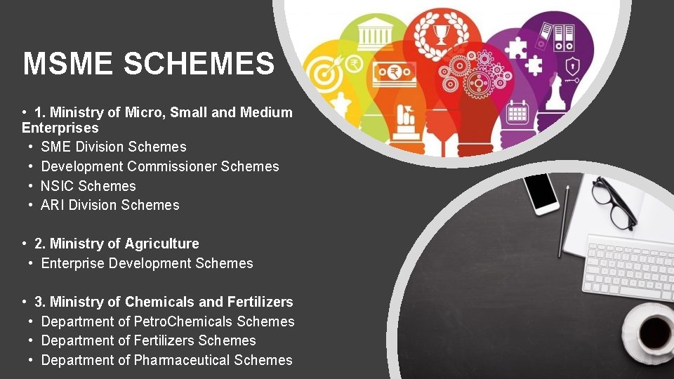 MSME SCHEMES • 1. Ministry of Micro, Small and Medium Enterprises • SME Division