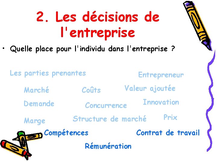 2. Les décisions de l'entreprise • Quelle place pour l'individu dans l'entreprise ? Les