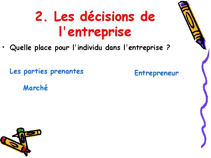 2. Les décisions de l'entreprise • Quelle place pour l'individu dans l'entreprise ? Les