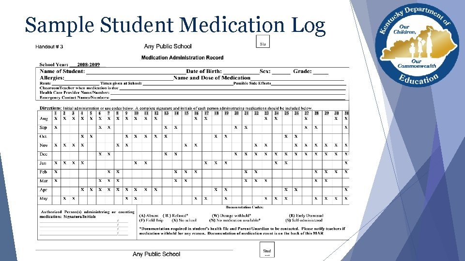 Sample Student Medication Log 