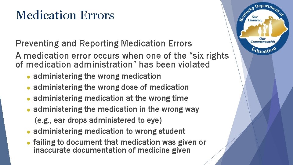 Medication Errors Preventing and Reporting Medication Errors A medication error occurs when one of