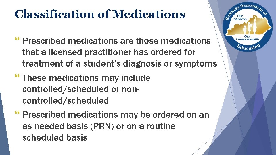 Classification of Medications } Prescribed medications are those medications that a licensed practitioner has