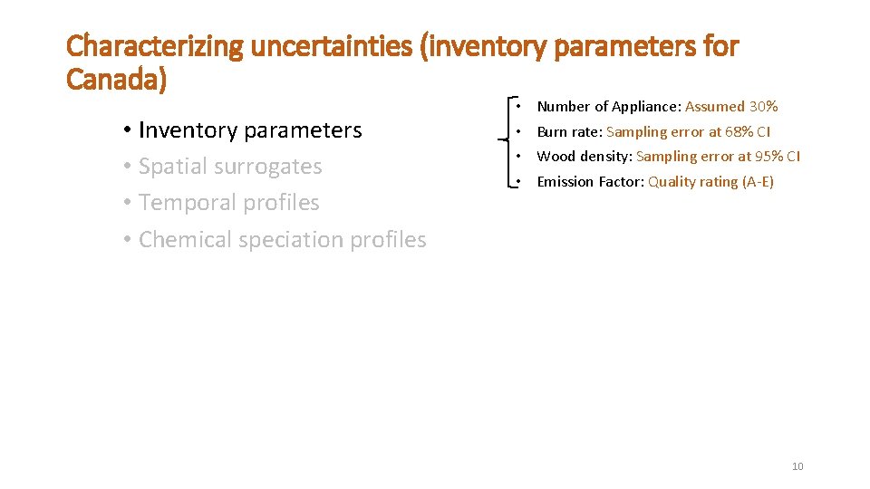 Characterizing uncertainties (inventory parameters for Canada) • Inventory parameters • Spatial surrogates • Temporal