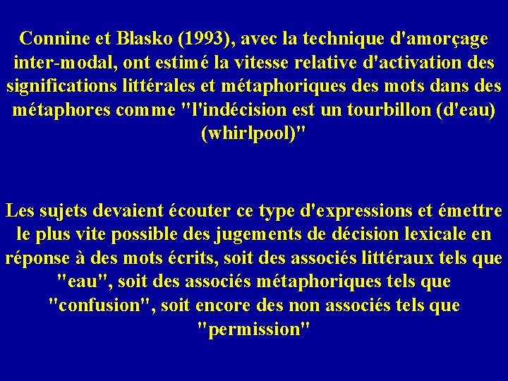 Connine et Blasko (1993), avec la technique d'amorçage inter-modal, ont estimé la vitesse relative
