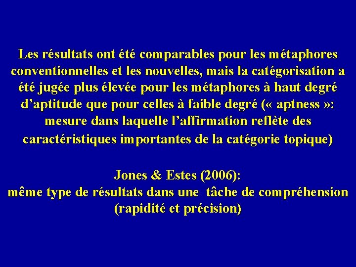 Les résultats ont été comparables pour les métaphores conventionnelles et les nouvelles, mais la