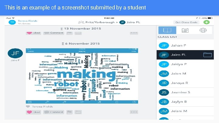 This is an example of a screenshot submitted by a student 