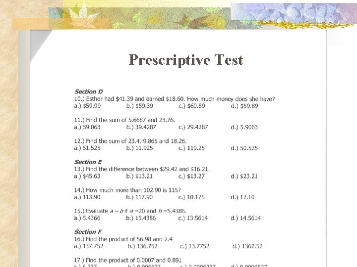 Prescriptive Test 