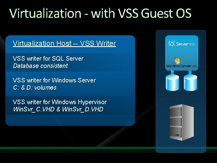 Virtualization - with VSS Guest OS Virtualization Host -- VSS Writer VSS writer for Virtualization - with VSS Guest OS Virtualization Host -- VSS Writer VSS writer for