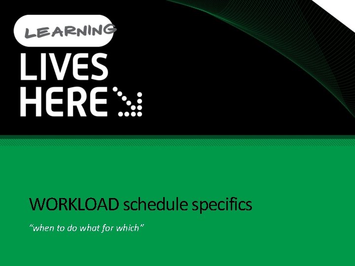 WORKLOAD schedule specifics “when to do what for which” WORKLOAD schedule specifics “when to do what for which”
