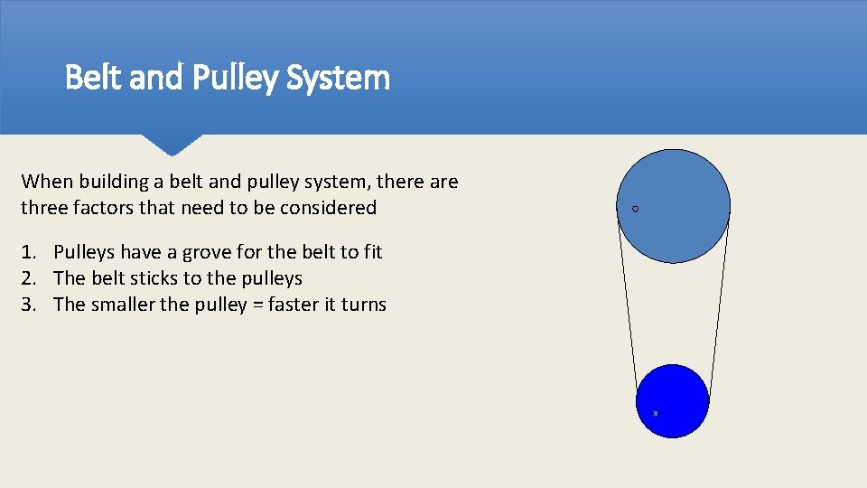 Belt and Pulley System When building a belt and pulley system, there are three